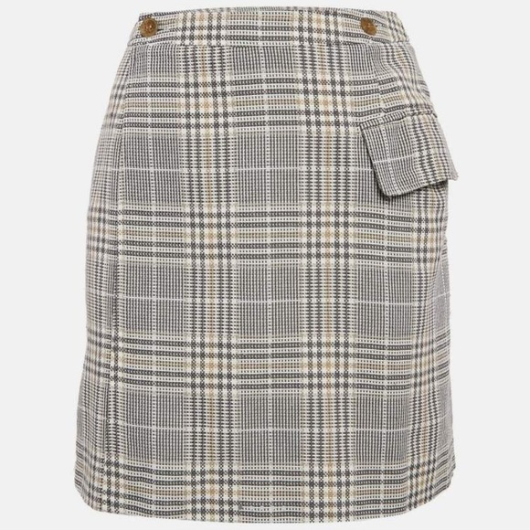 Acne Studios Beige Plaid Cotton Mini Wrap Skirt S - Picture 16 of 16
